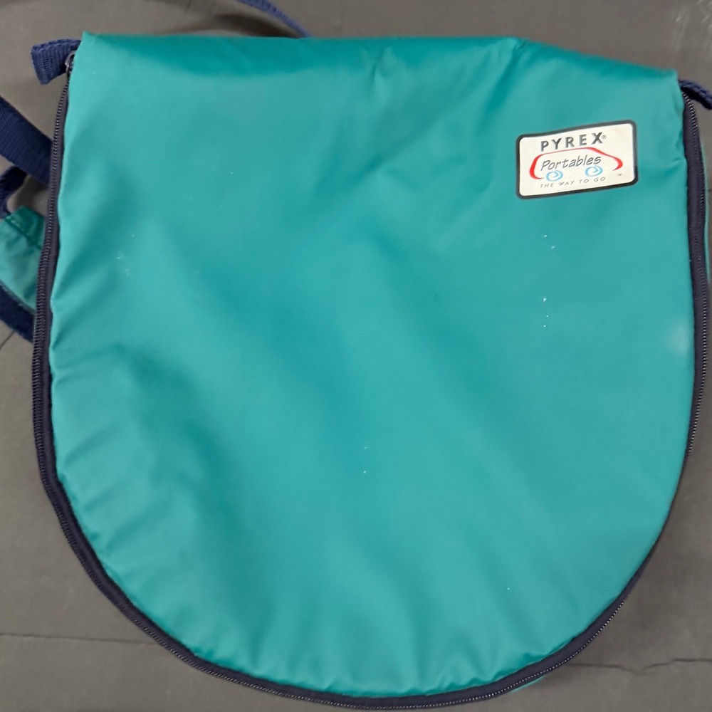 Pyrex Portables Insulated Thermal Food Carrier Bag Teal Navy Blue Round Tote